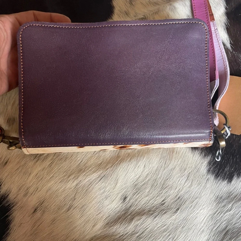 New Leather Crossbody Bag Colorful Strap Hair‎ On Hide Magenta Small Purse